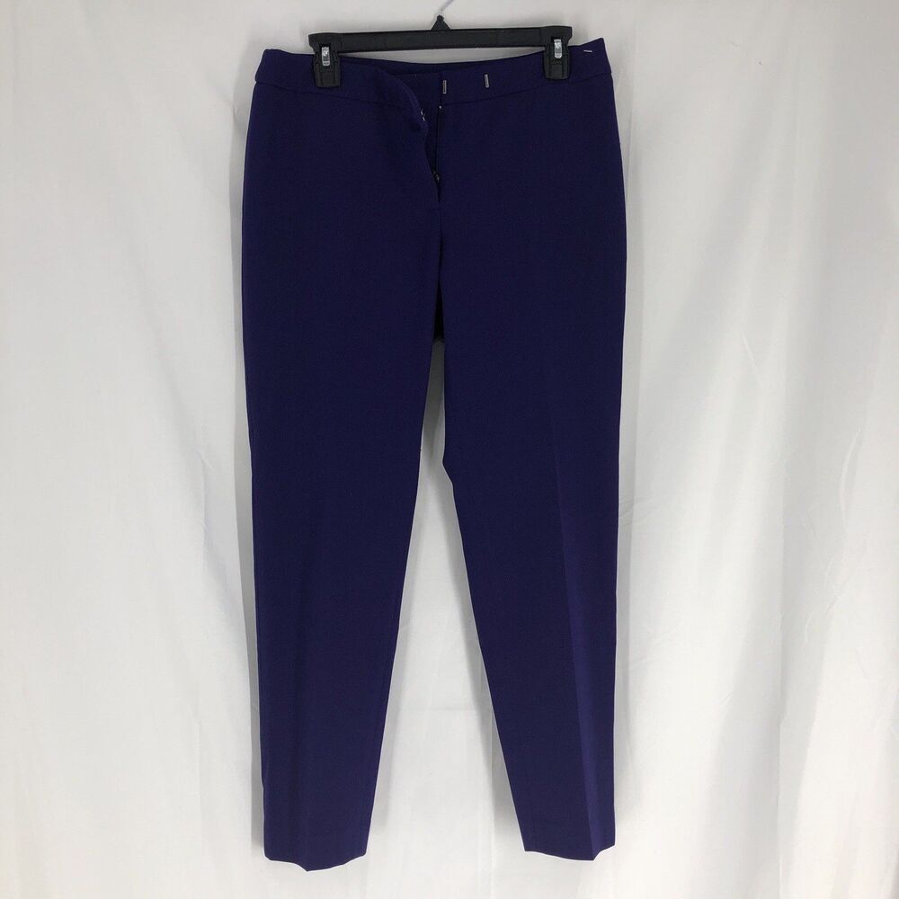 Anne Klein Women’s Dee PurpleDress Pants Straight Leg Flat Front Button Zip 10